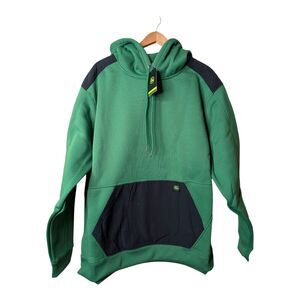 John Deere Black Reinforced Fleece Pullover Hooded Sweatshirt Jade Green 2XL